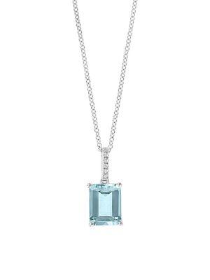 Effy 14k White Gold, Diamond & Aquamarine Necklace