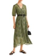 Mango Belted Floral Gauze Midi Dress