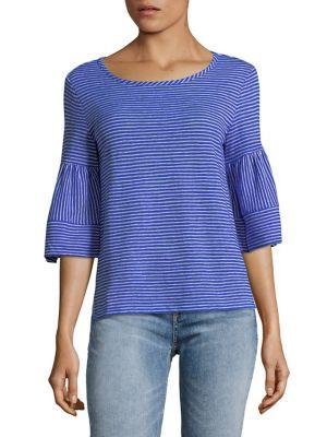 Jones New York Striped Bell-sleeve Hi-lo Top