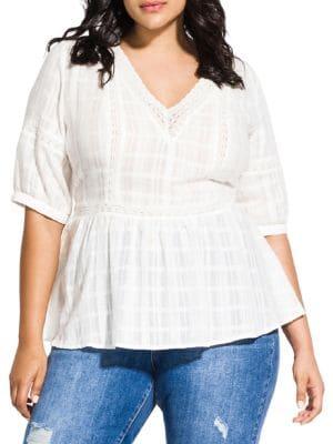 City Chic Plus Lace V-neck Top
