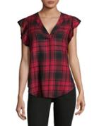 Two By Vince Camuto Plaid Cap Sleeve Blouse