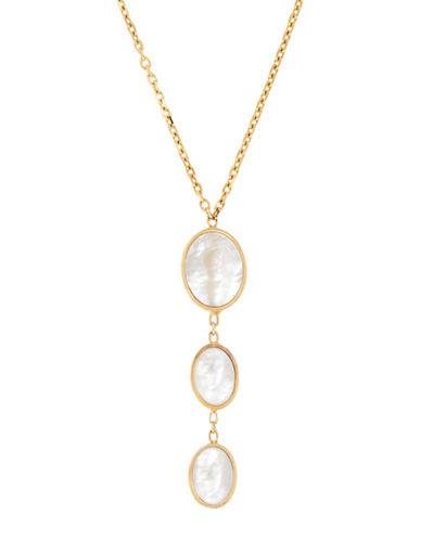 Lord & Taylor Mother Of Pearl And 14k Yellow Gold Pol Circle Lariat Drop Necklace