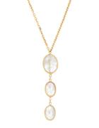 Lord & Taylor Mother Of Pearl And 14k Yellow Gold Pol Circle Lariat Drop Necklace