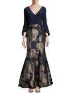 Xscape Bell-sleeve Brocade Mermaid Gown