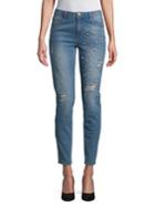 Design Lab Lord & Taylor Faux Pearl-trimmed Distressed Jeans