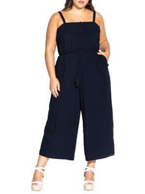 City Chic Plus Buttoned Wide Leg Jumpsuit