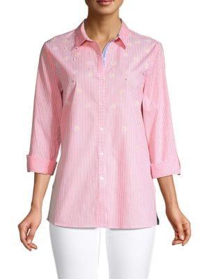 Rafaella Embellished Striped Button-down Shirt