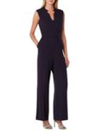 Tahari Arthur S. Levine Petite Petite Notch-neck Pinstripe Crepe Jumpsuit