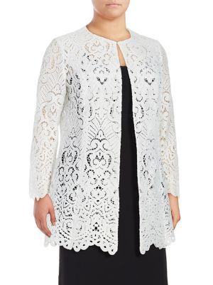 Tahari Arthur S. Levine Plus Scalloped Lace Topper Jacket