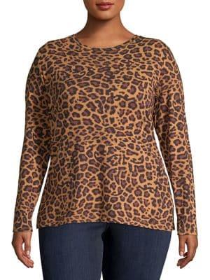 Lord & Taylor Plus Plus Long-sleeve Leopard-print Top
