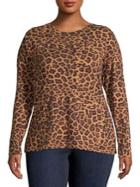 Lord & Taylor Plus Plus Long-sleeve Leopard-print Top