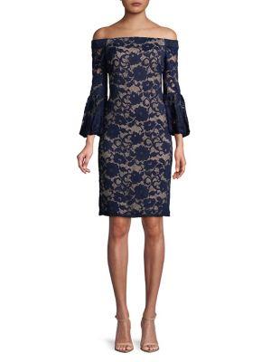 Eliza J Lace Bell-sleeve Off-the-shoulder Dress