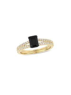 Sonatina 14k Yellow Gold, Black And White Diamond Engagement Ring
