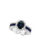 Effy Royale Bleu Diamond, Natural Sapphire, And 14k White Gold Ring