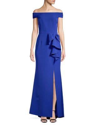 Vince Camuto Off-the-shoulder Ruffle Front Gown