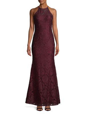 Betsy & Adam Floral Lace Floor-length Gown