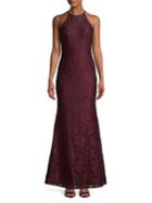 Betsy & Adam Floral Lace Floor-length Gown