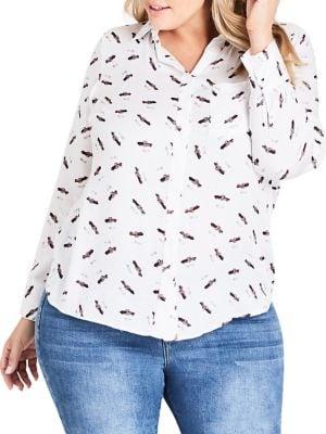 City Chic Plus Relaxed-fit Corvette-print Button-down Shirt