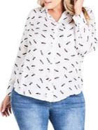 City Chic Plus Relaxed-fit Corvette-print Button-down Shirt