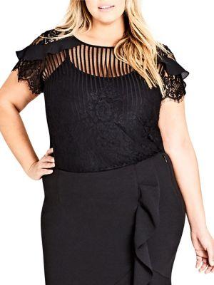 City Chic Plus Ruffle Stripe Top