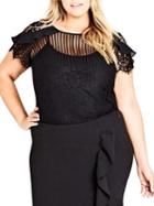 City Chic Plus Ruffle Stripe Top