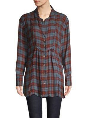 Free People All About The Feels Plaid Button Down Shirt