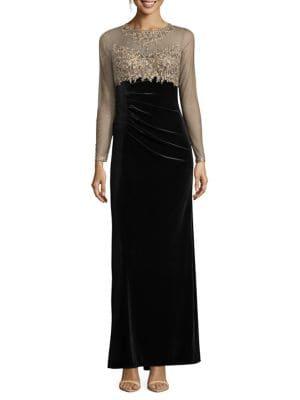 Xscape Petite Embellished Velvet Column Gown