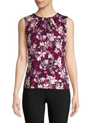 Calvin Klein Floral-print Pleat Neck Camisole