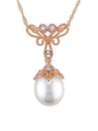 Sonatina Freshwater Cultured Pearl, Diamond And 14k Rose Gold Vintage Drop Necklace