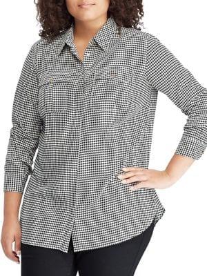 Lauren Ralph Lauren Plus Glen Plaid Wrap Top