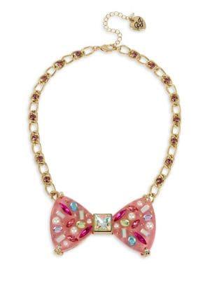 Betsey Johnson Goldtone And Multi-stone Bow Pendant Necklace