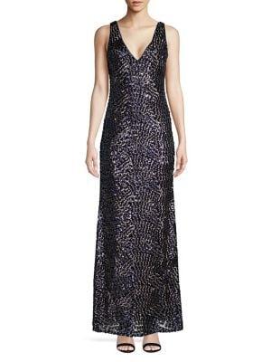Laundry By Shelli Segal Sequin Contour V-neck Gown