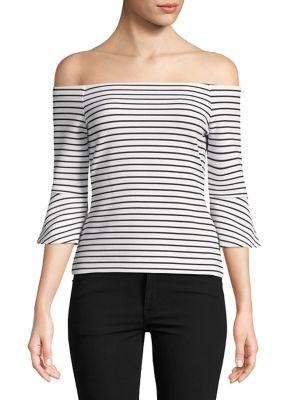 Highline Collective Stripe Off-the-shoulder Flutter Sleeve Top