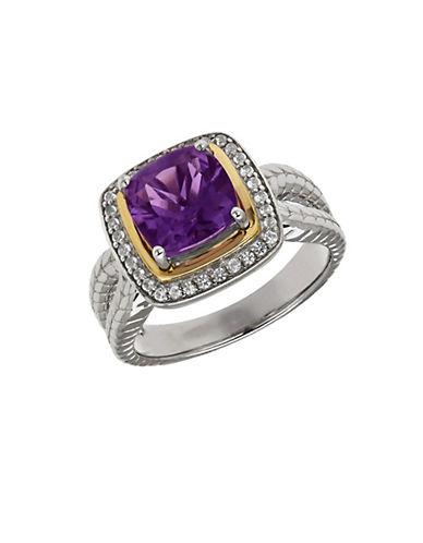 Lord & Taylor Amethyst, White Topaz, Sterling Silver And 14k Yellow Gold Ring