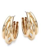 Design Lab 2-pairs 3-tube Gold-plated Hoop Earrings