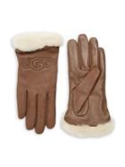 Ugg Classic Leather Logo Shearling-trim Gloves