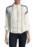 Lucky Brand Embroidered Long-sleeve Blouse
