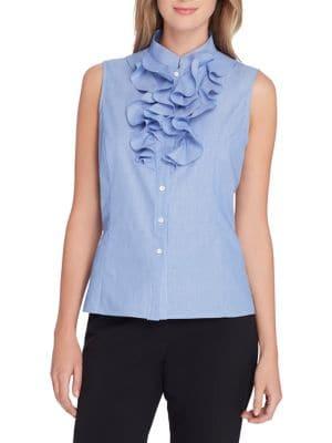 Tahari Arthur S. Levine Ruffled Mini-stripe Blouse