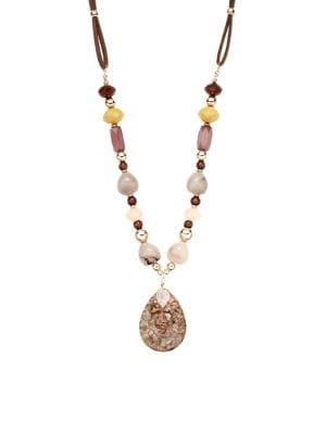 Design Lab Goldtone & Leather Beaded Pendant Necklace