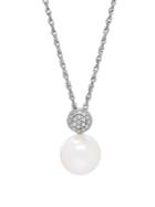 Lord & Taylor Pearl, Diamond & Silver Pendant Necklace