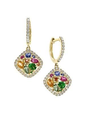 Effy Watercolors 14k Yellow Gold, Diamond & Multi-sapphire Drop Earrings