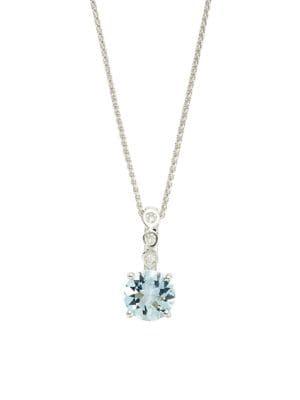 Lord & Taylor 14k White Gold Diamond And Aquamarine Pendant Necklace