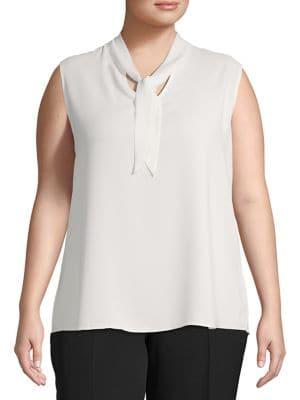 Kasper Plus Sleeveless Tie-neck Crepe Top