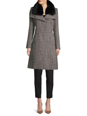 French Connection Faux Fur-trim Textured Coat