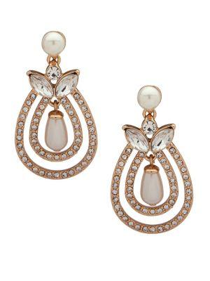 Ak Anne Klein Crystal & Faux Pearl Drop Earrings