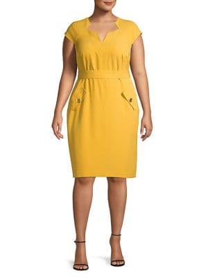 Kasper Plus Split Neck Sheath Dress
