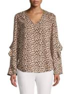 Context Leopard-print Ruffle-flare Sleeve Blouse