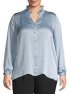 Vince Camuto Plus Ruched Mock Neck Button Front Blouse