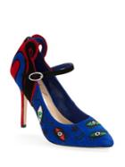 Isa Tapia Barcelona Embroidered Suede Mary Jane Pumps