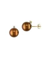 Sonatina 14k Yellow Gold, Diamond & Brown Round Cultured Pearl Stud Earrings